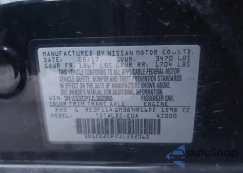 2018 Nissan Versa Note Sv z USA, uszkodzony, nr VIN 3N1CE2CP7JL352065